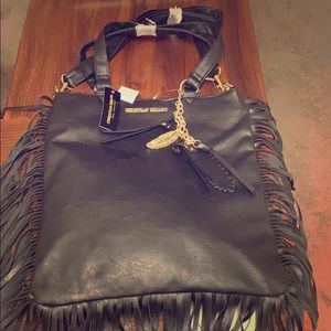 Large black faux leather bag